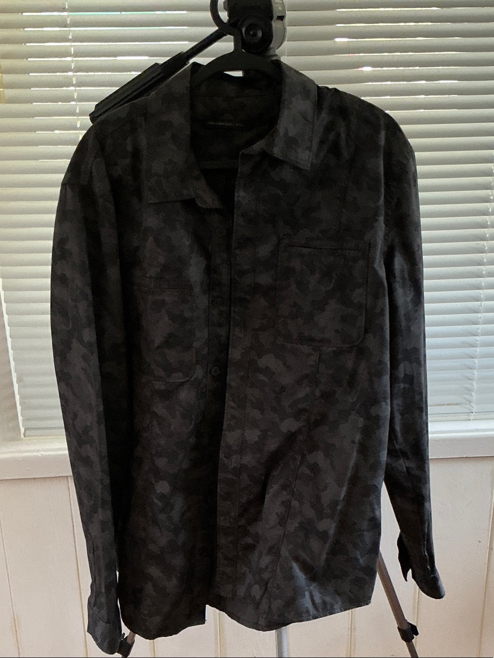 John Varvatos Black & Gray Camouflage Shirt Jacket